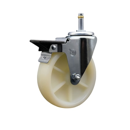 Service Caster 5 Nylon Wheel Swivel 7/16'' Grip Ring Stem Caster with Brake SCC-GR20S514-NYS-PLB-716138
